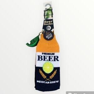 NWT Cinco de Mayo “Premium Beer Mexican Lager” Socks with Lime Bottle Opener